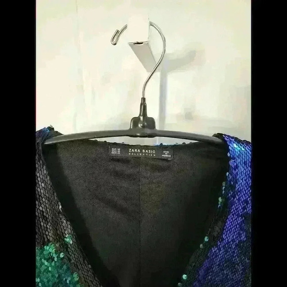 Zara basic Collection turquoise sequin mini 3/4 sleeve dress - Picture 2 of 5